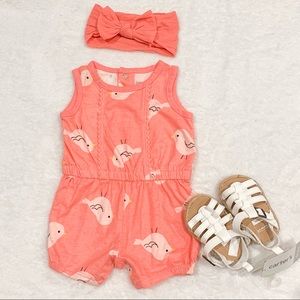 Carter’s Coral Bird Romper 3 months
